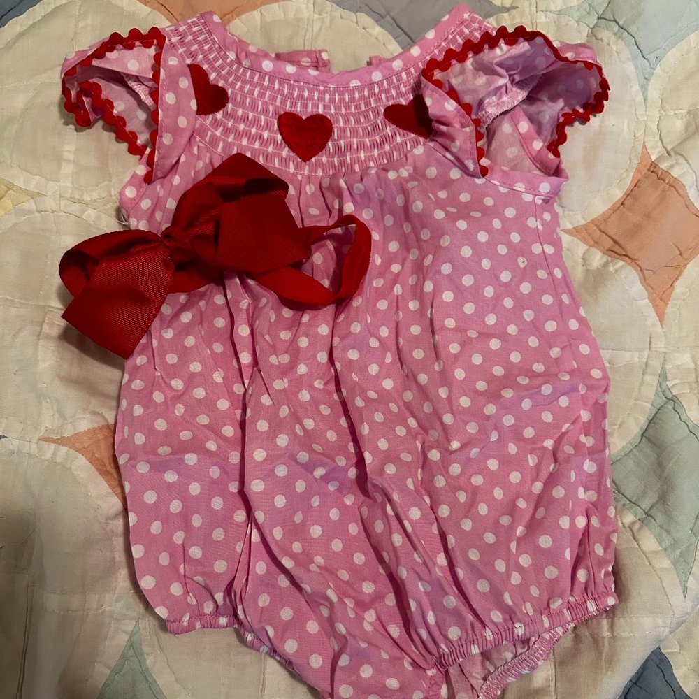 Smocked Valentine's Bubble - 6-12 months